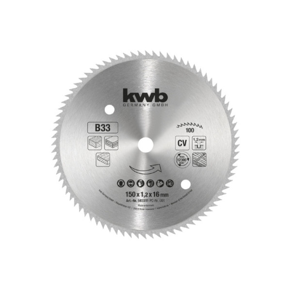 Disk to circular saw, 150x16 mm, 100t, 33b, KWB (583311)